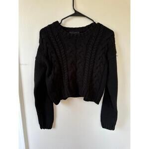 Lucca Couture Cropped Black Cable Knit Sweater